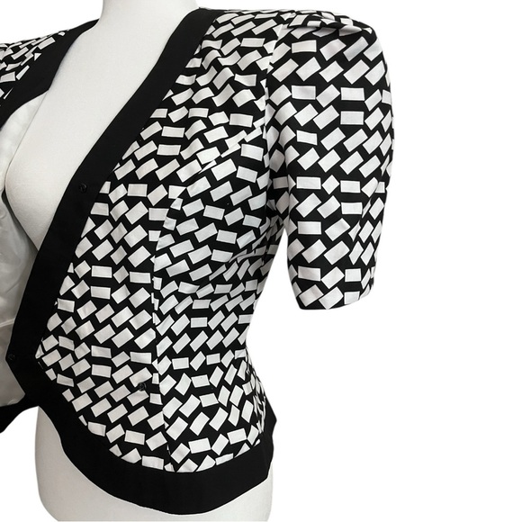 Vintage David Warren Saks Fifth Avenue Size M Black White Structured Bow Jacket - Picture 9 of 12
